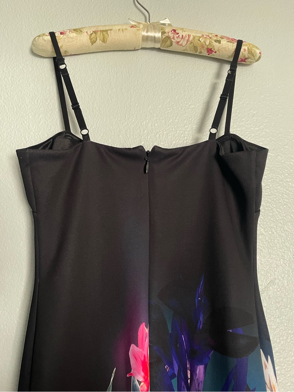 bebe Black Midi Dress with Pink & Purple Florals - Size M - Picture 4 of 6